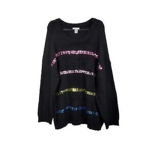 New Design History Tunic Sweater Size 3X Soft Black Colorful Sequins